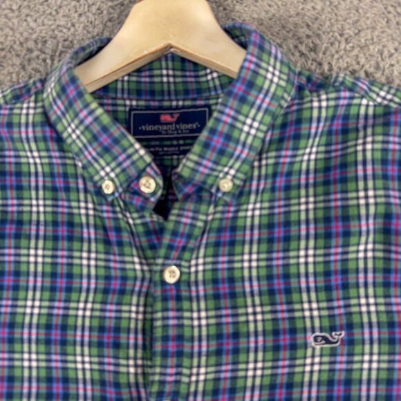 Vineyard Vines Shirt Mens Large Blue Plaid Slim Fit Whale Button Down Flannel - Picture 3 of 13